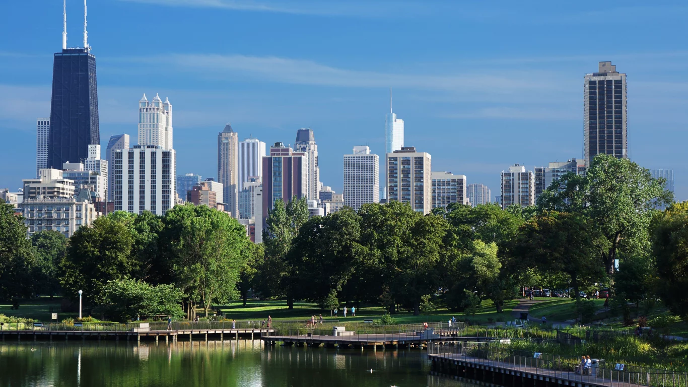 usa, америка, небо, мост, чикаго, chicago, небоскребы, вода