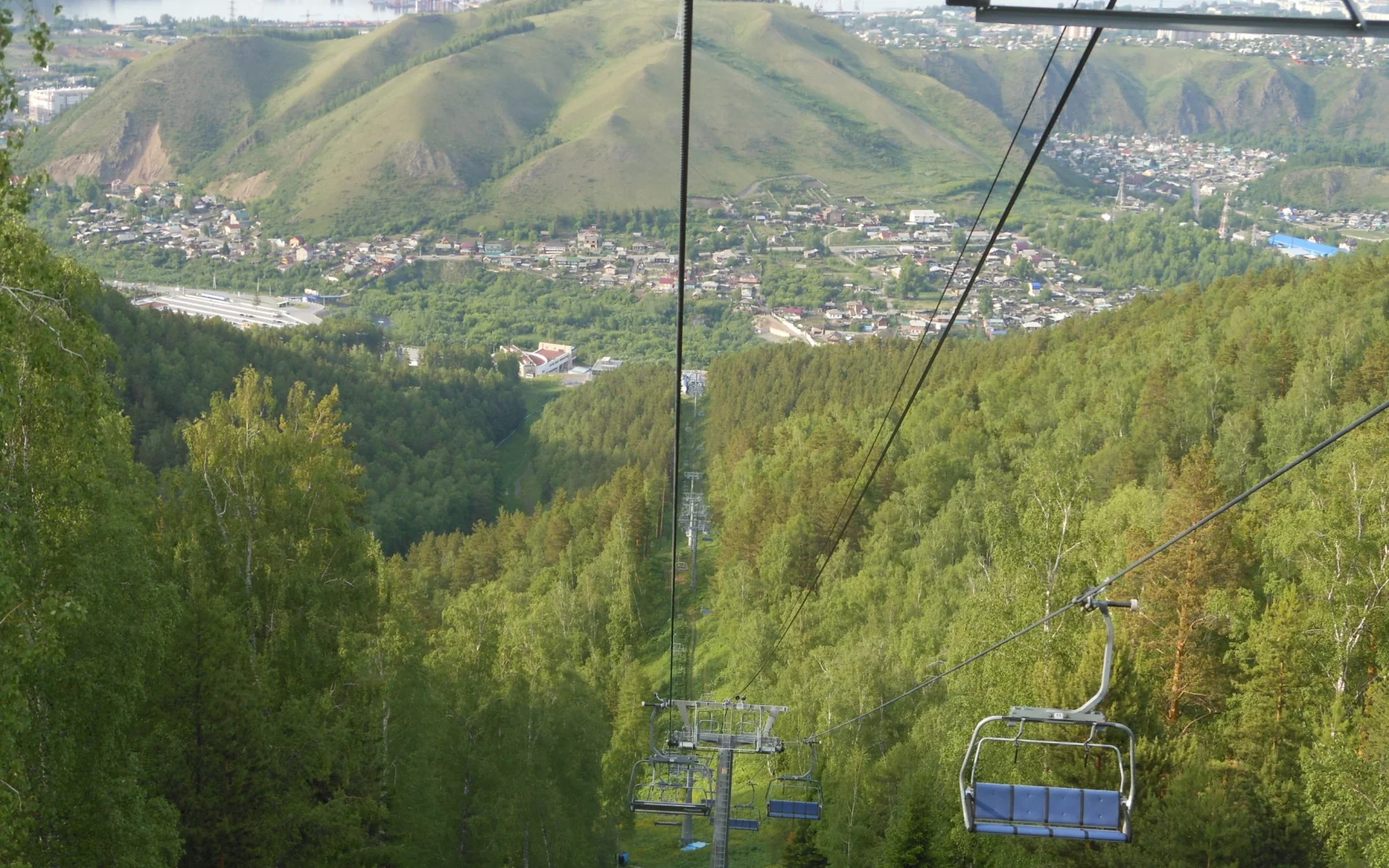 сибирь, красноярск, подъемник, столбы, вид, пейзаж