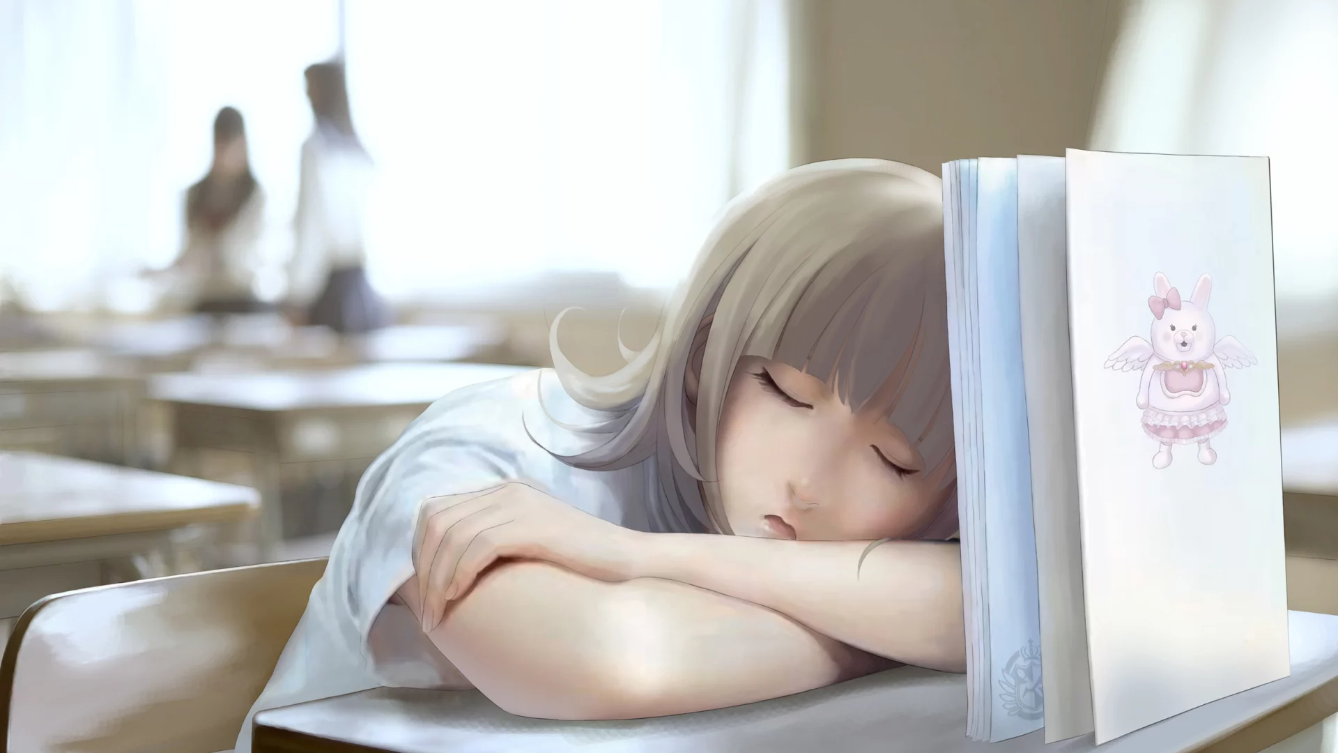 сон, класс, девушка, арт, книга, спит, nyarko, школа