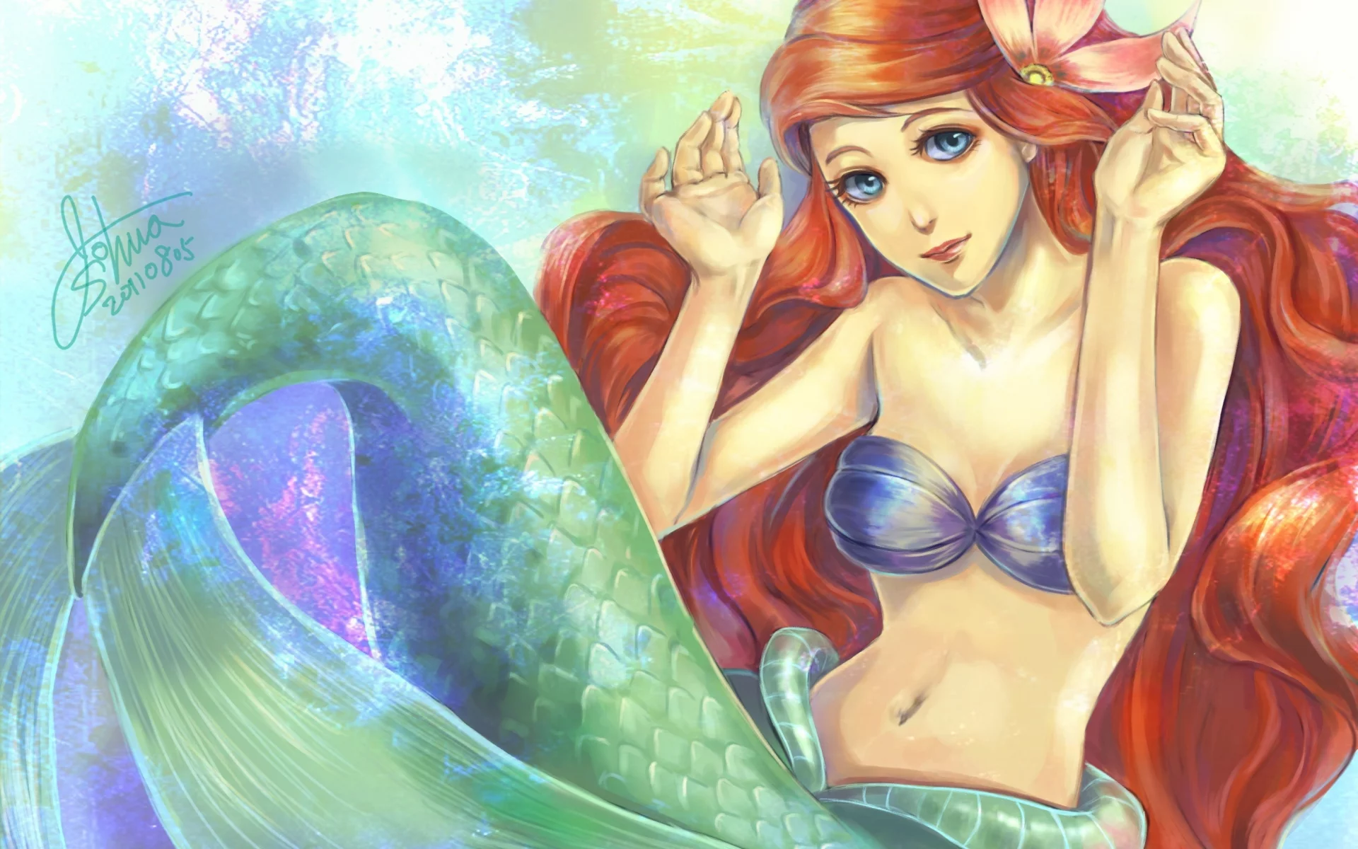 ariel, арт, цветок, русалочка, joshua, девушка, the little mermaid