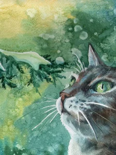 картина, зеленоглазый, арт, кот, painting, живопись, котяра
