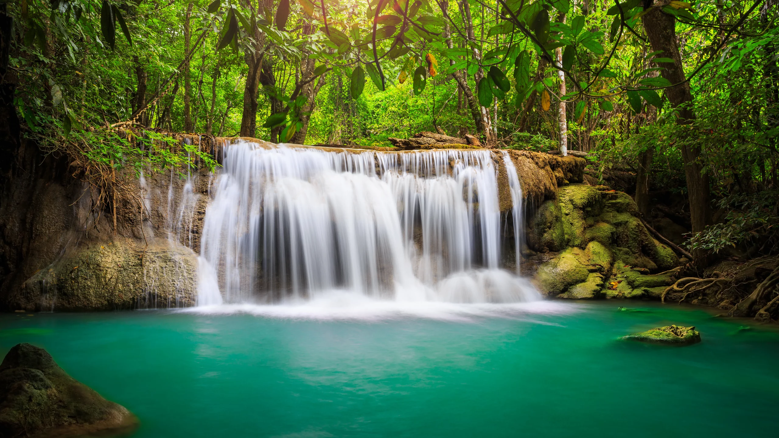 landscape, sky, sea, waterfall, beautiful, clouds, lake, , deep forest, trees, nature, leaves