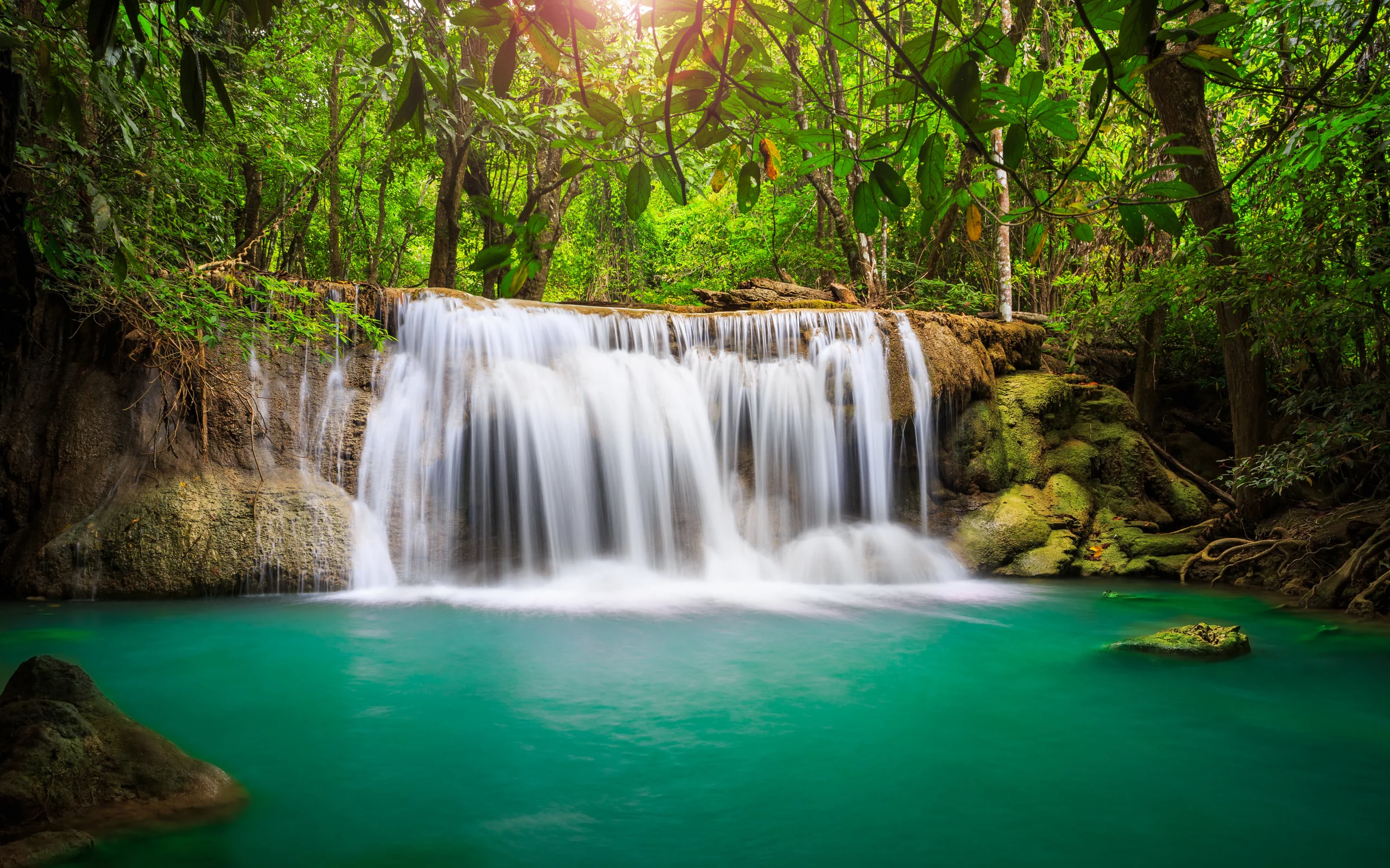 landscape, sky, sea, waterfall, beautiful, clouds, lake, , deep forest, trees, nature, leaves