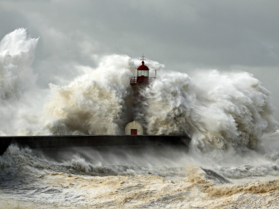 океан, стихия, шторм, маяк, волны