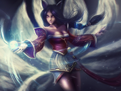 лисица, ушки, девушка, lol, league of legends, ahri