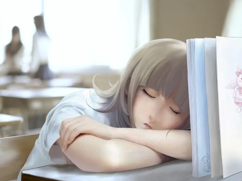 сон, класс, девушка, арт, книга, спит, nyarko, школа