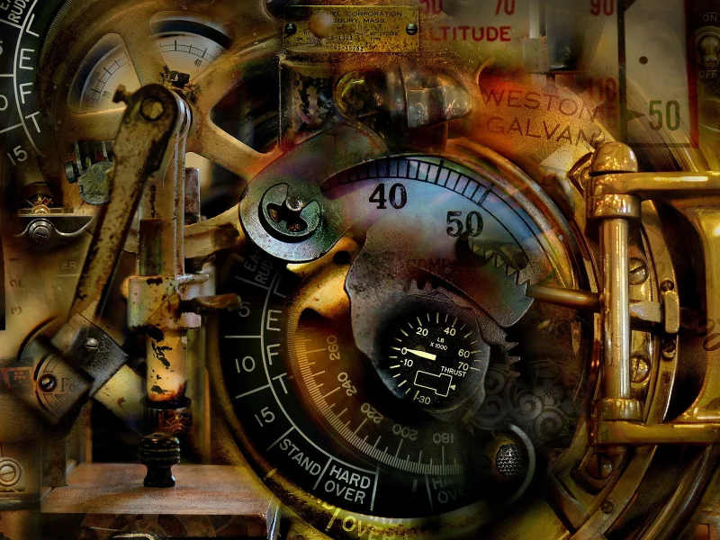 antique, abstract, surreal, mechanical dream