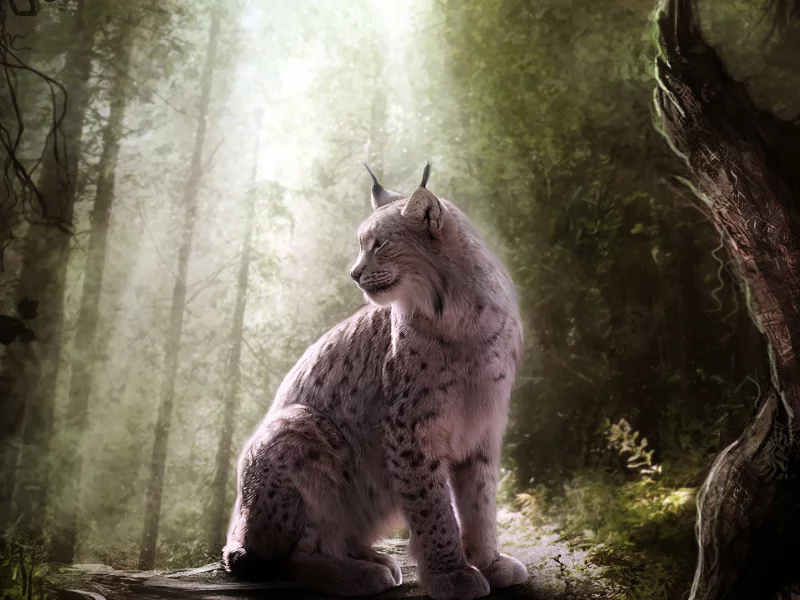 свет, кошка, хищник, дикая, рысь, лес