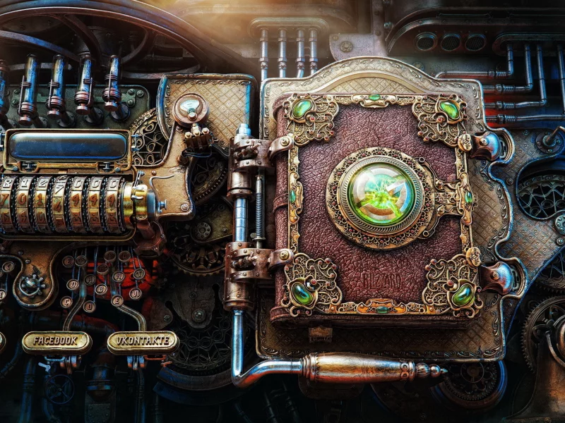 рендер, фантастика, стимпанк, книга, механизм, steampunk