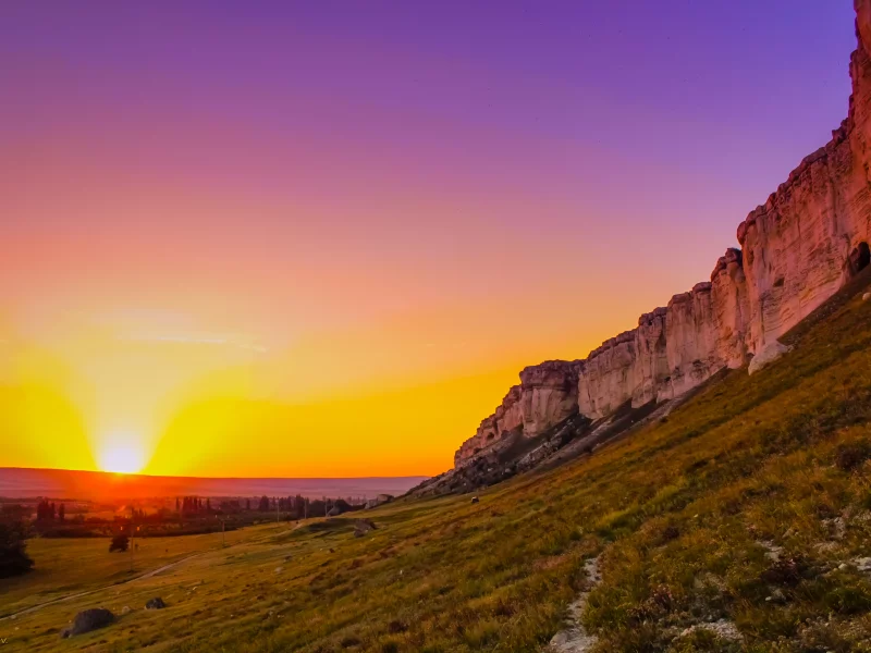 закат, скала, природа