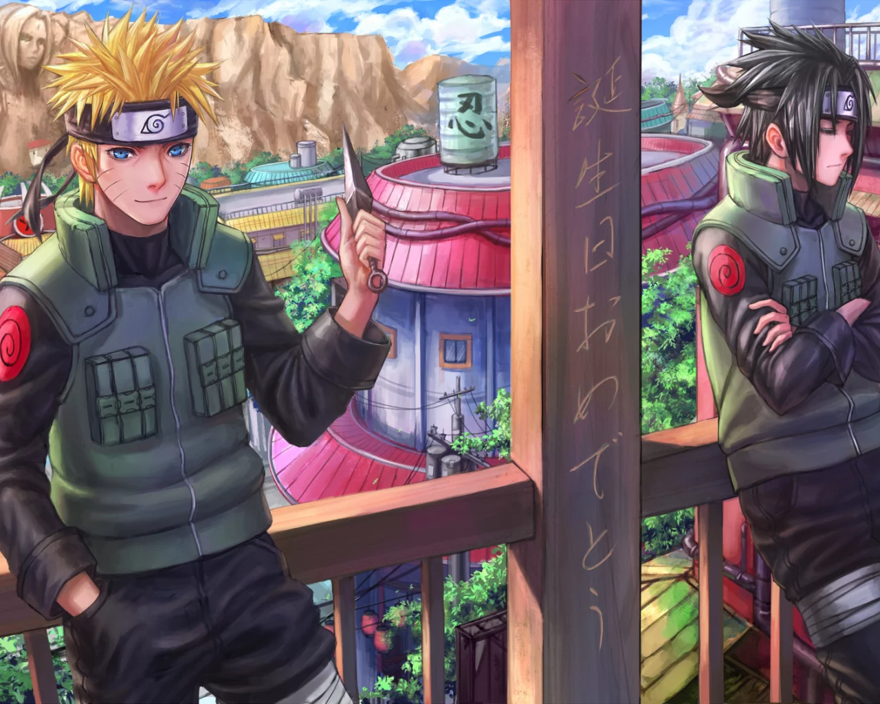 арт, город, нож, zhouran , парни, uchiha sasuke, naruto shippuden, uzumaki naruto