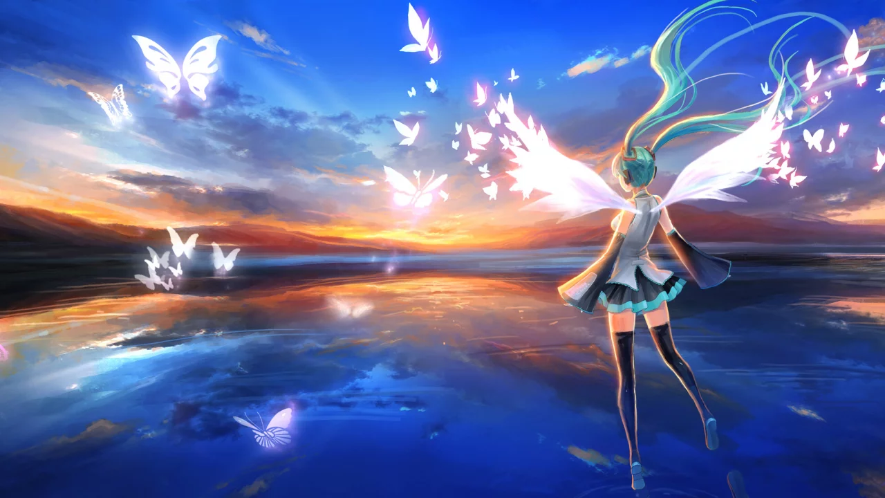 наушники, vocaloid, крылья, голубые волосы, hatsune miku, девушка