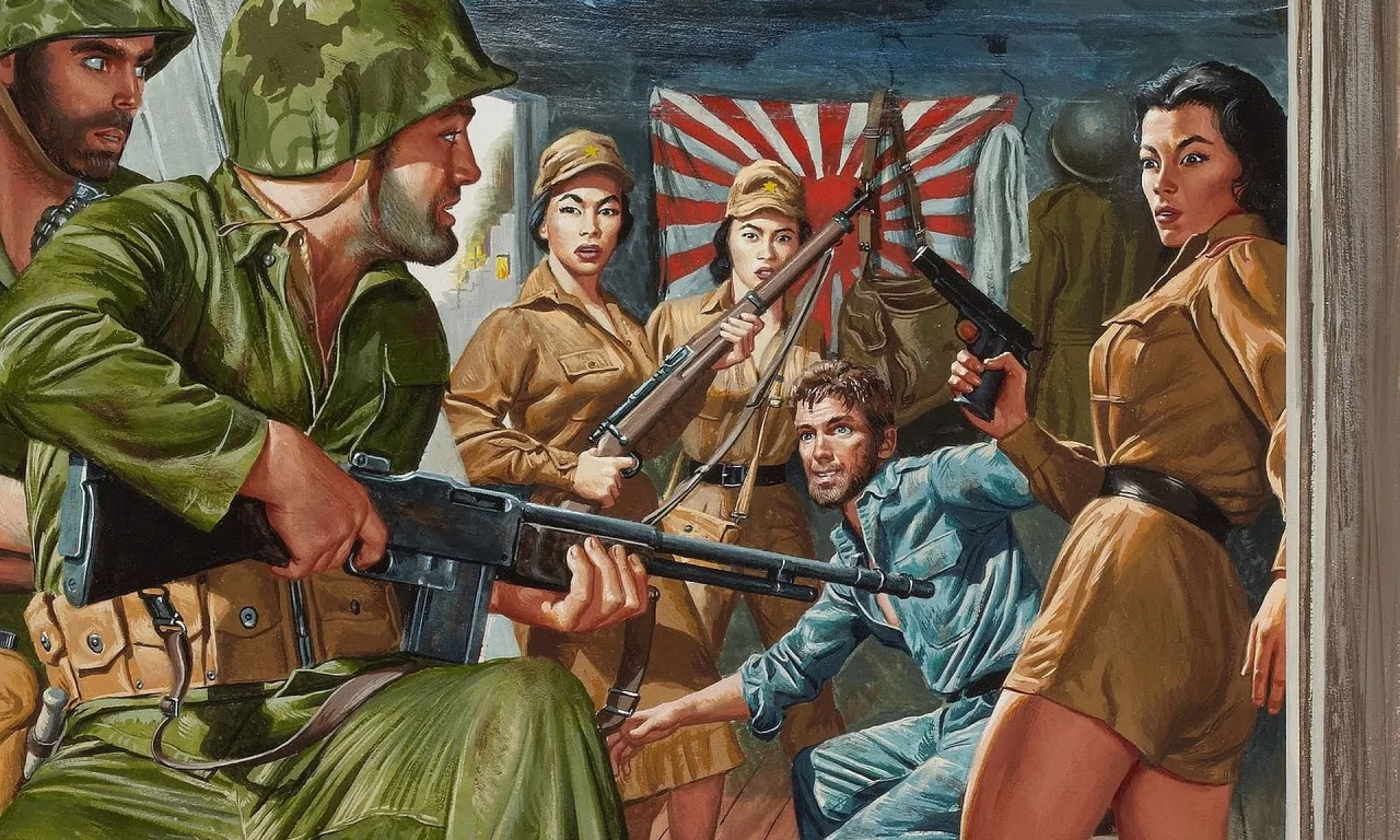флаг, пленник, арт, девушки, японские военнослужащие