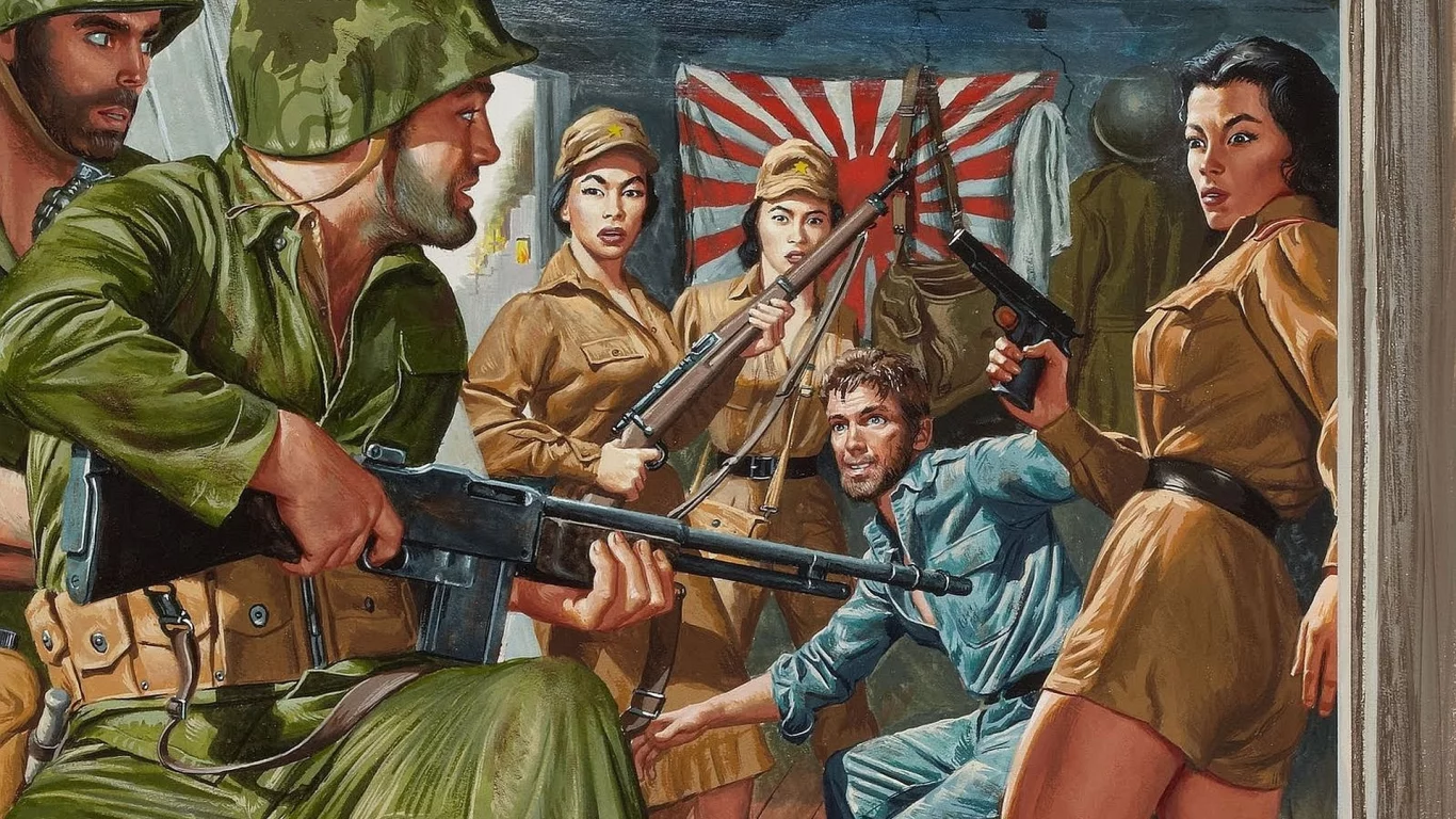 флаг, пленник, арт, девушки, японские военнослужащие