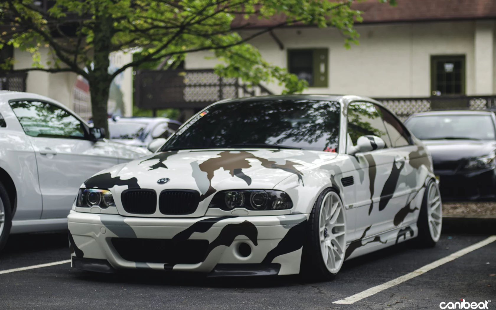белая, камуфляж, диски, bmw m3, stance, тюнинг