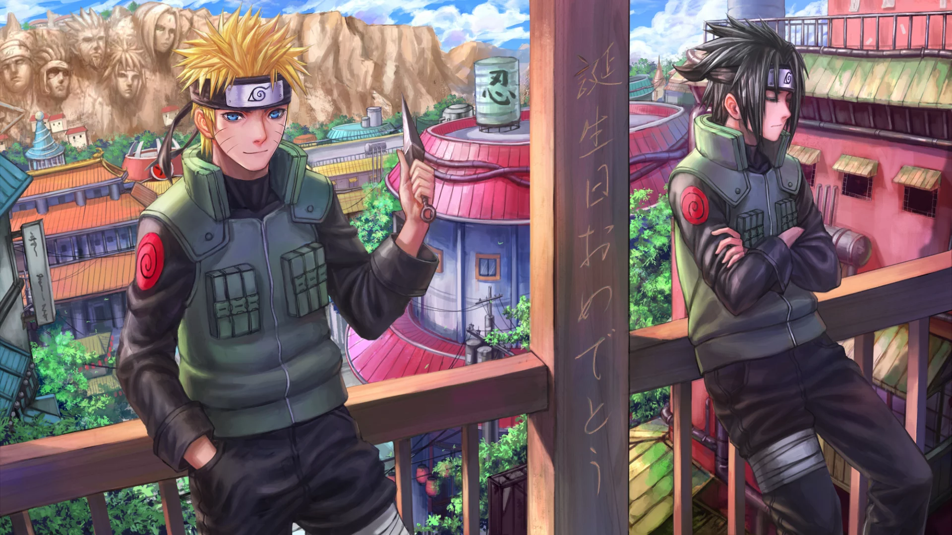 арт, город, нож, zhouran , парни, uchiha sasuke, naruto shippuden, uzumaki naruto