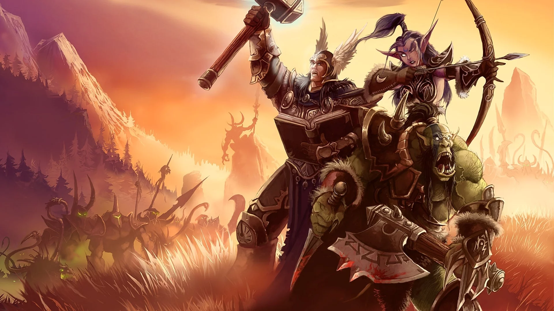оружие, эльфийка, человек, орк, wow, world of warcraft, доспехи