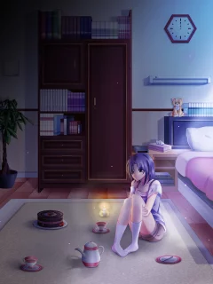 девушка, lonely night, комната, темнота, ночь, аниме, кровать
