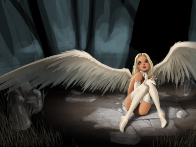 белые крылья, фантастика, арт, девушка, ангел, поза