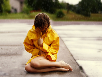 девушка, улица, настроение, дождь