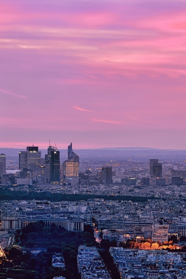 эйфелева, башня, город, небо, париж, франция, горизонт