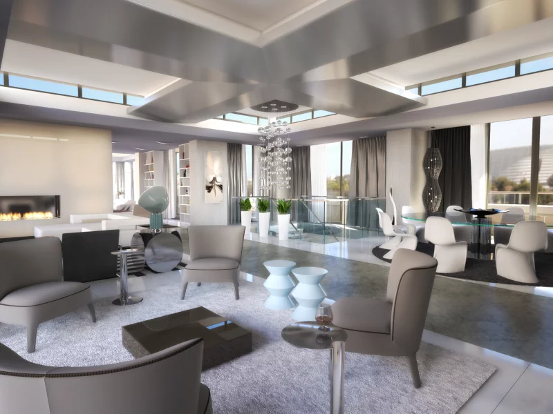 стулья, комната, стол, камин, room, шторы, окна, living