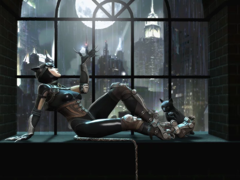 женщина-кошка, catwoman, кошка, injustice, окно, gods among us