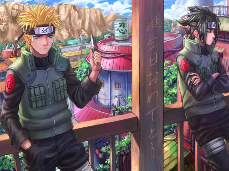 арт, город, нож, zhouran , парни, uchiha sasuke, naruto shippuden, uzumaki naruto
