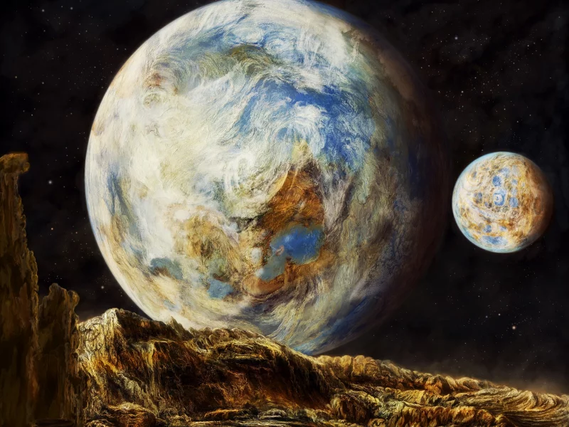many colors, mountains, sci fi, rocks, planets
