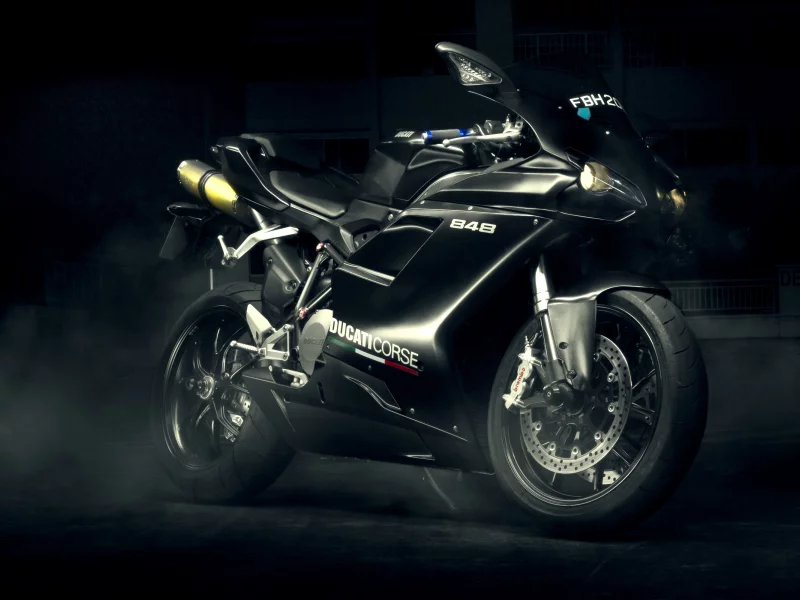 спортивный мотоцикл, black, ducati, 848, evo
