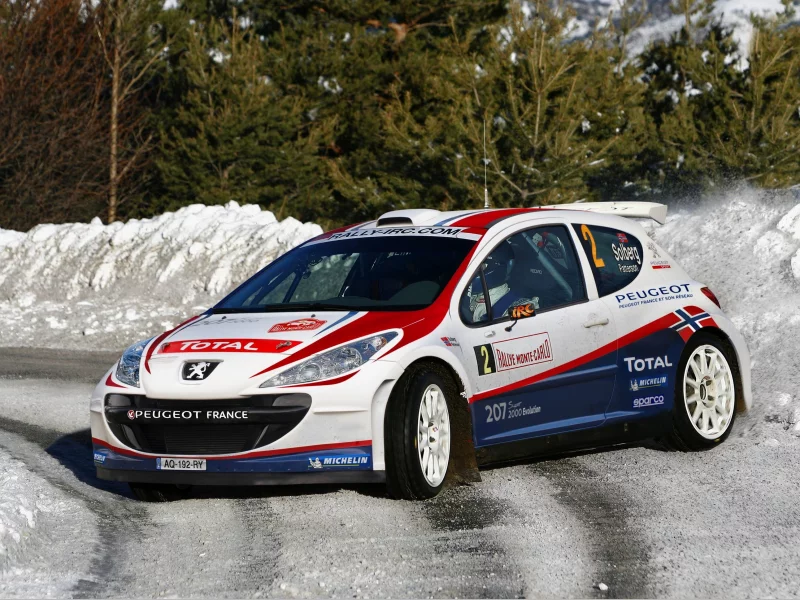 занос, 207, гонка, rally, ралли, поворот, спорт, wrc, зима, peugeot