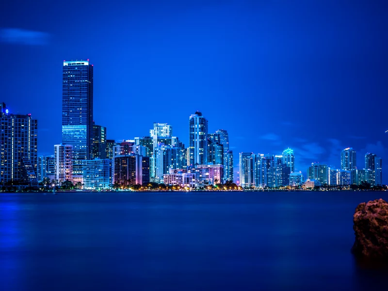 панорама, ночь, огни, florida, майами, флорида, miami, vice city