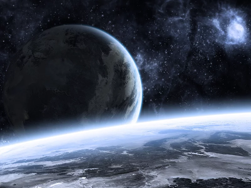 kosmos, sci fi, art, blue, planets, stars