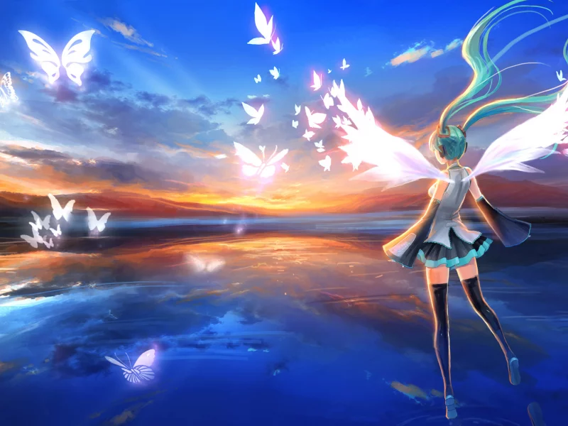 наушники, vocaloid, крылья, голубые волосы, hatsune miku, девушка