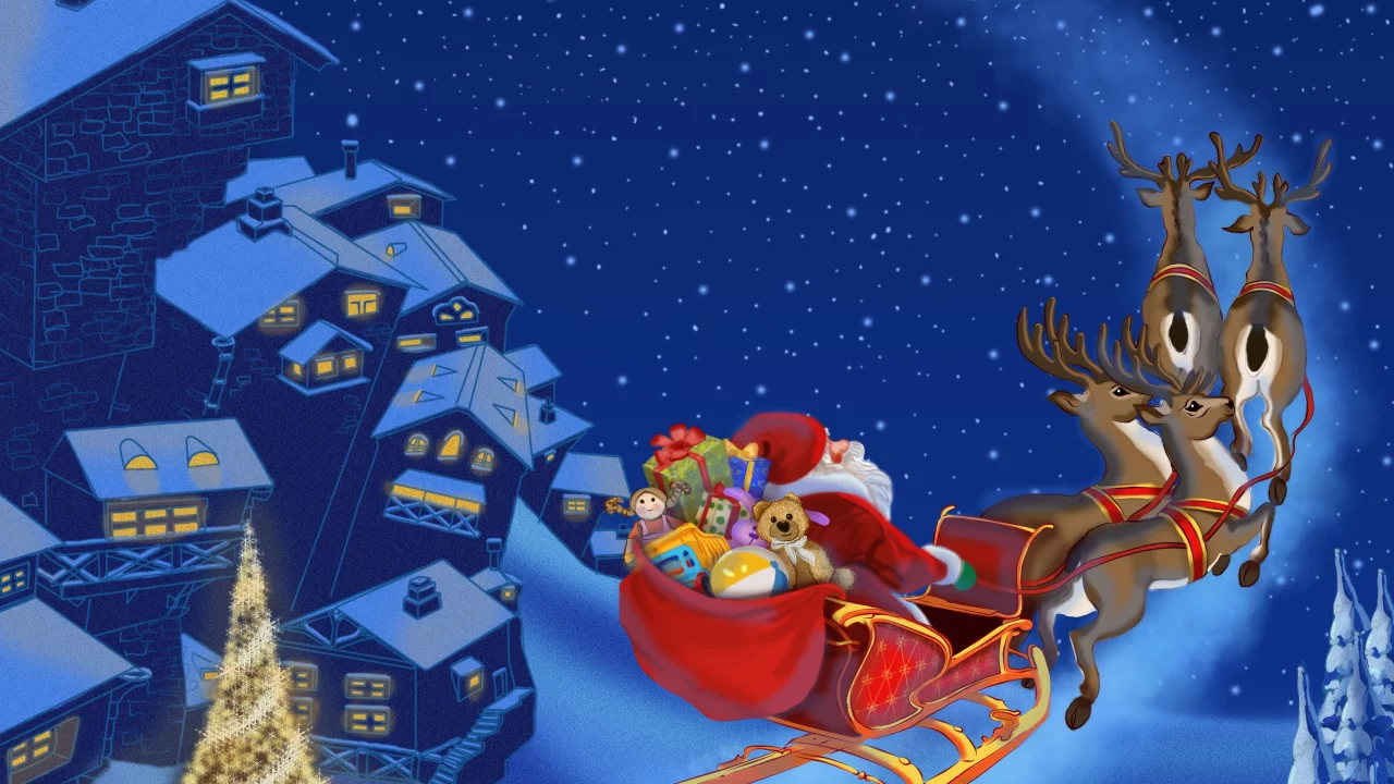 merry christmas, reindeer, christmas tree, new year, snow, santa claus is coming , town