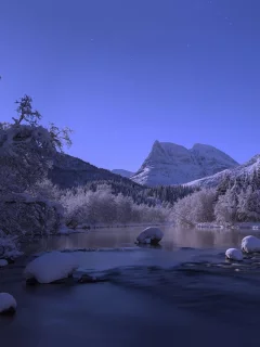 река, зима, горы, norway, снег, норвегия, деревья