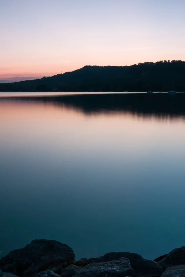 камни, деревья, вода, озеро, берег, гладь, швейцария