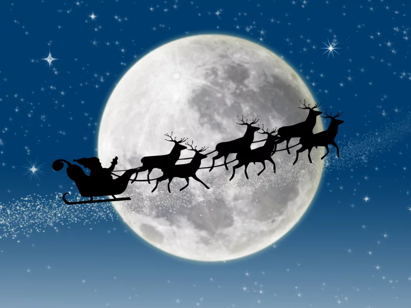 santa claus coming, stars, новый год, full moon, merry christmas, reindeer, new year, snow