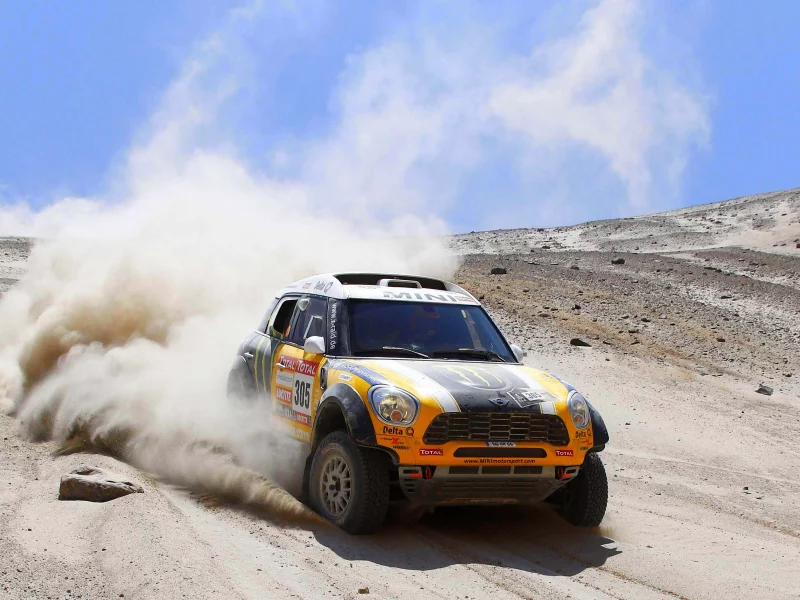 mini, rally, желтый, mini cooper, мини купер, пыль, dakar, x-raid