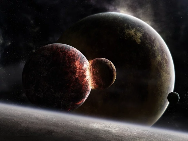planet, blue, sci fi, planets, colors, star, collision