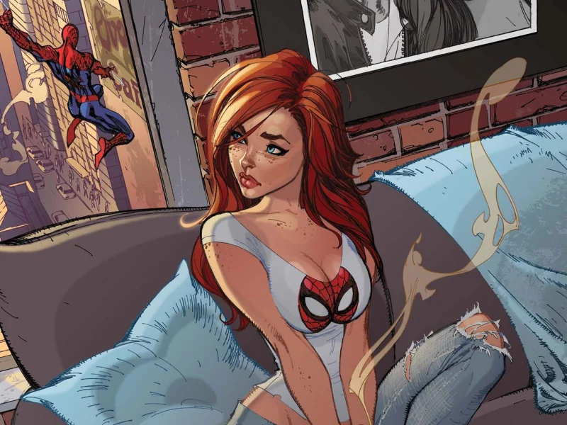 человек паук, девушка, mary jane watson, рыжая, лицо, арт