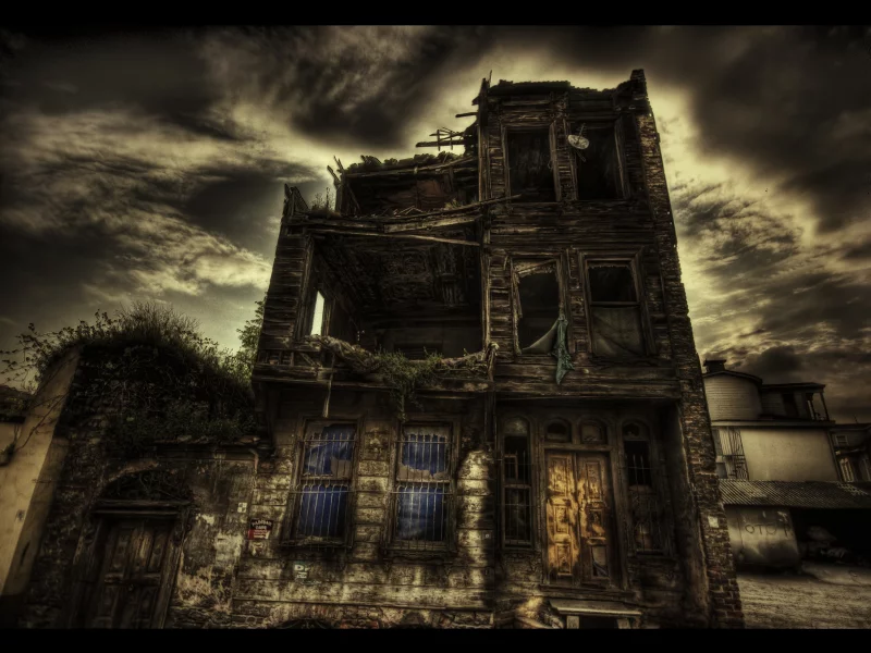 ruins, door, windows, house, walls