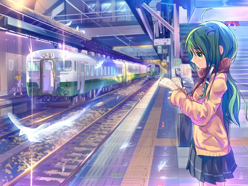 moriya suwako, kochiya sanae, touhou, поезд, daito, арт, девочки, метро