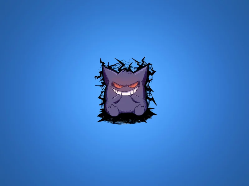 синий фон, gengar, pokemon, покемон, улыбка, фиолетовый