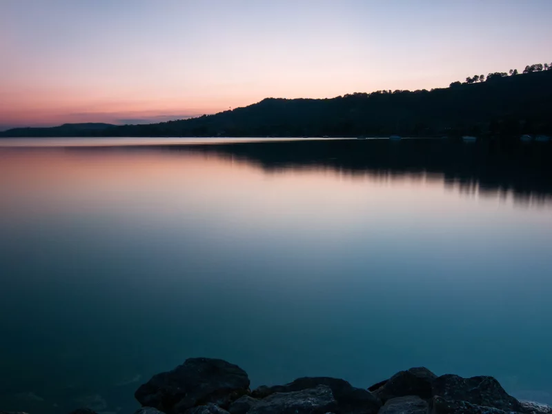 камни, деревья, вода, озеро, берег, гладь, швейцария