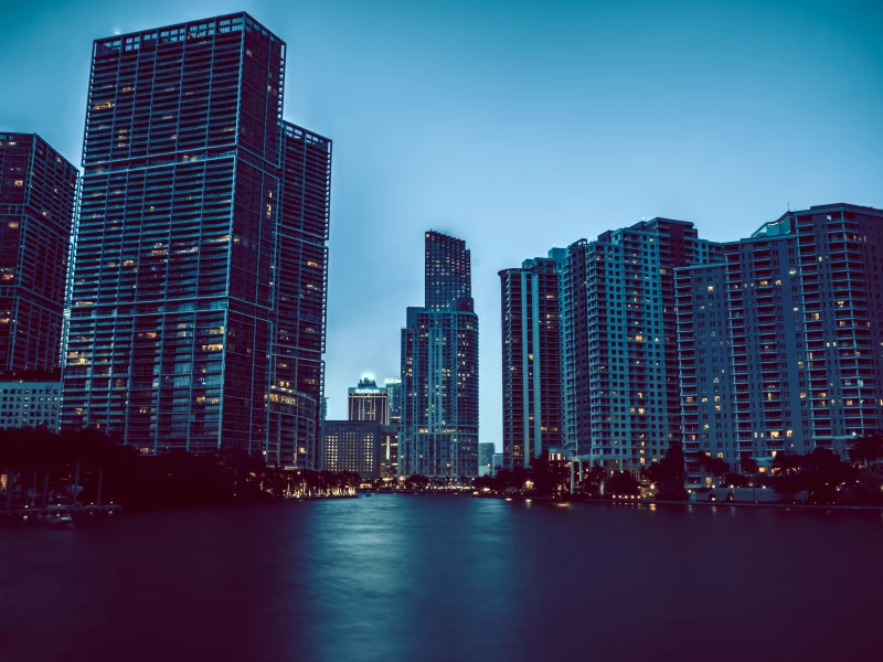 майами, вечер, флорида, вода, огни, florida, дома, miami