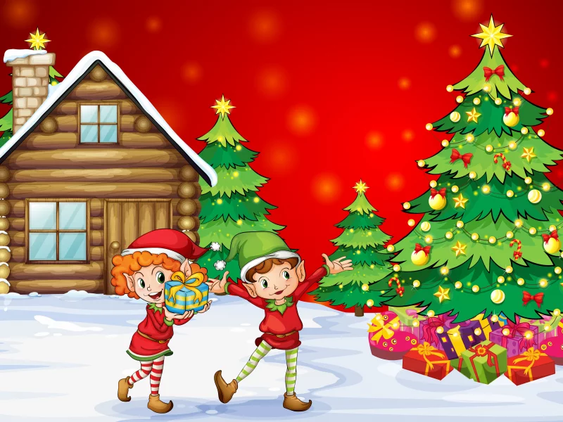 new year, kids, , girl, christmas, happiness, boy , christmas tree, snow, house, children, gifts
