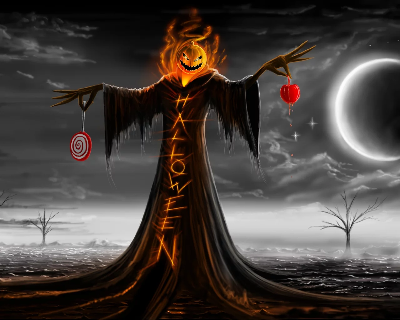 тыква, луна, надпись, хэллоуин, ночь, праздник, halloween