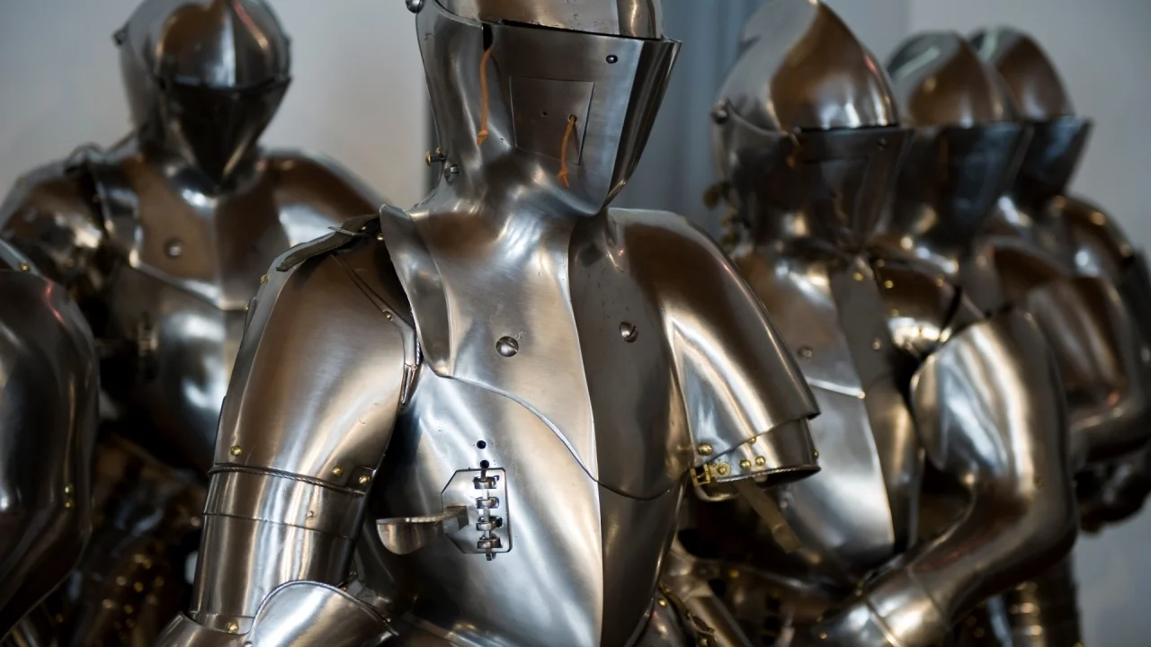 full armor of battle, helmet, metal