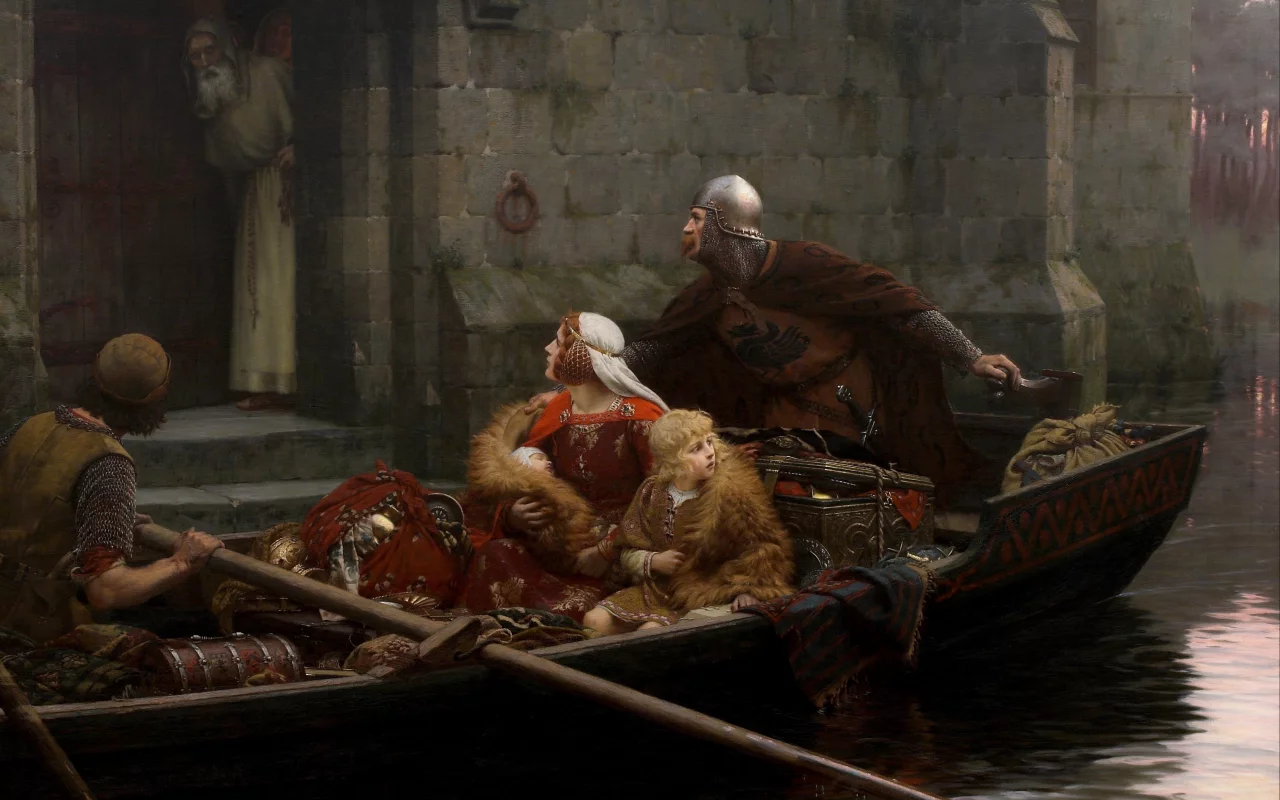 romanticism, edmund blair leighton, in time of peril, middle ages, pre-raphaelite, english painter